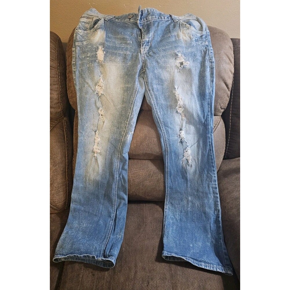 Ariya Jeans Womens 13/14 Bali Low Rise Bootcut Distressed Flex Denim Blue